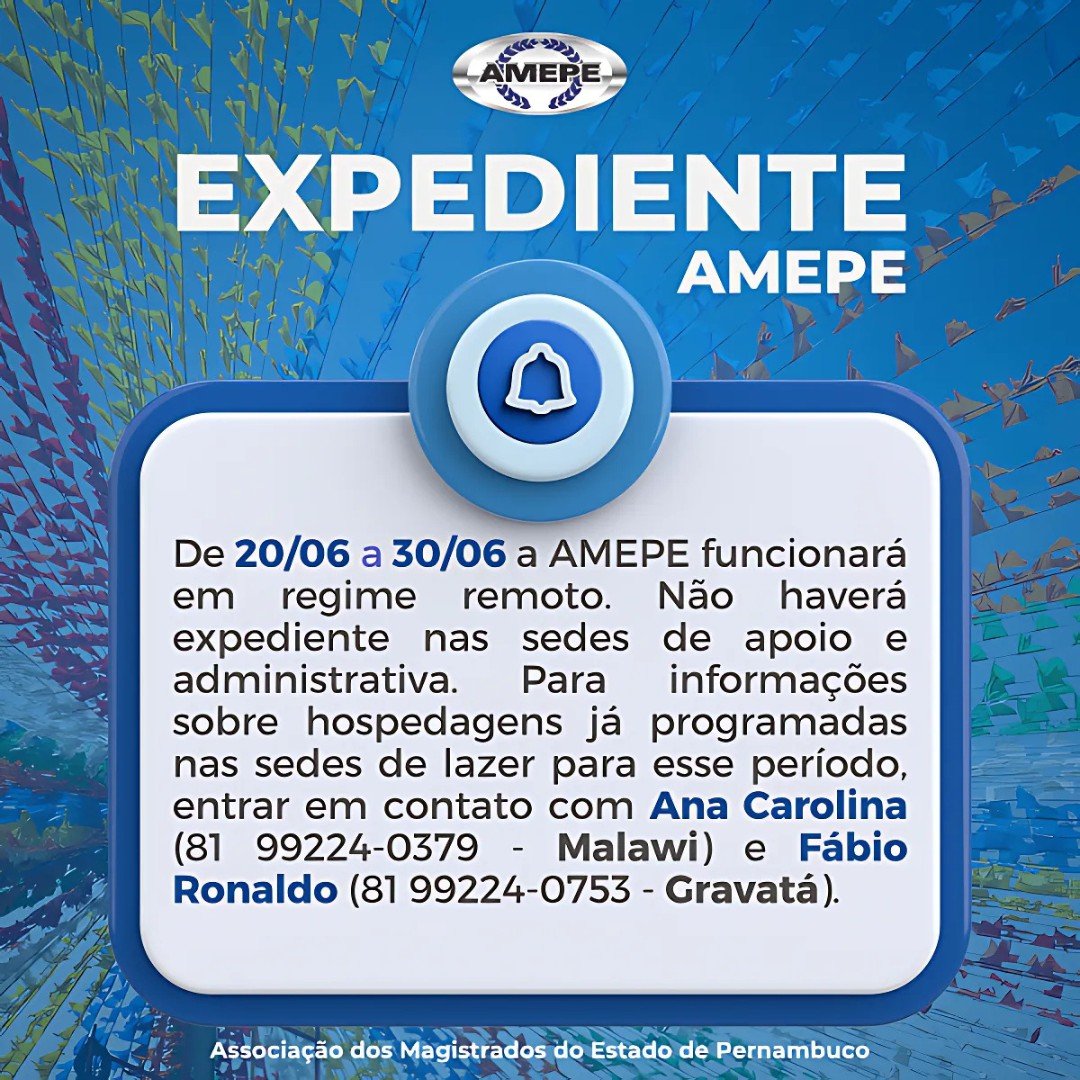 Imagem de capa - AMEPE funcionará em regime remoto durante o recesso junino