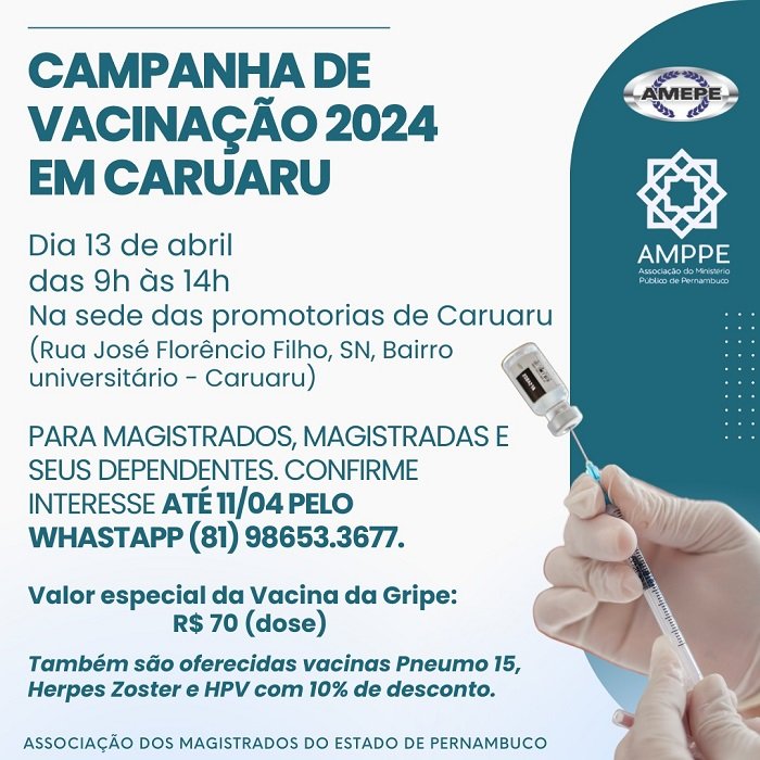 imagem de capa - Campanha de Vacinação da AMEPE em Caruaru será no dia 13 de abril