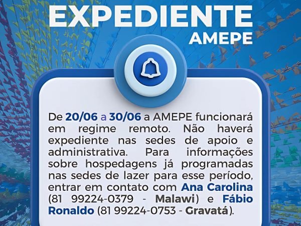 Imagem de capa - AMEPE funcionará em regime remoto durante o recesso junino